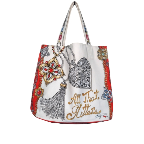 Brighton Large Canvas All That Glitters Ornate Tote Shoulder Bag - Picture 1 of 8